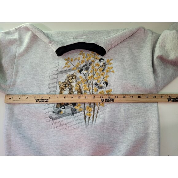 Vtg 90s Kitty Cat Double Crewneck Sweatshirt Medium Grandma Core Cats Birds USA - Picture 3 of 15